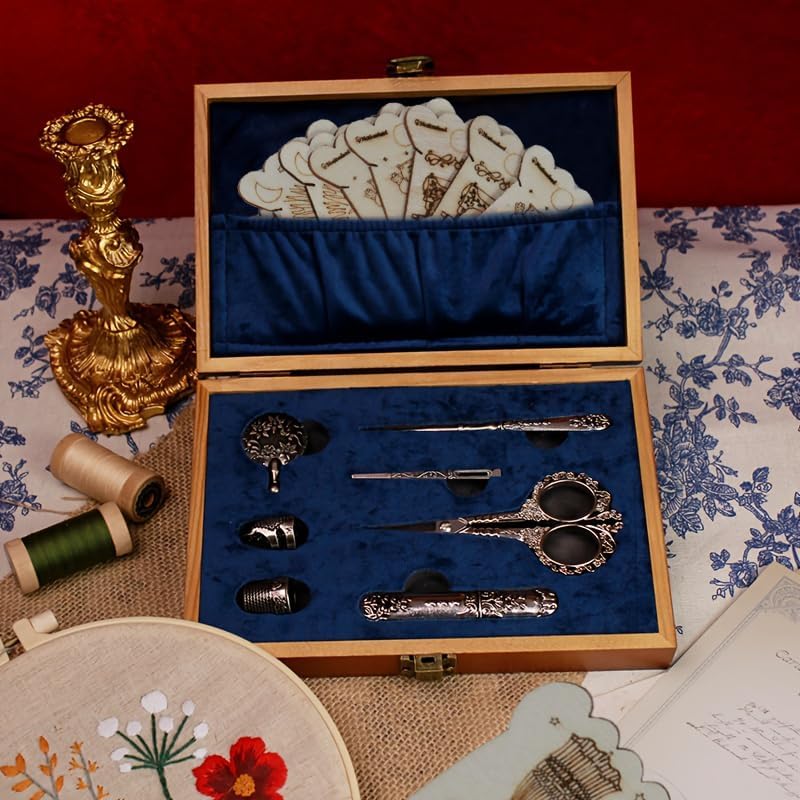 TALERLUV Vintage Embroidery Scissors Kit - Victorian Needlework Set with Thimble, Thread Cutter & Sewing Tools for Knitting, Quilting, Cross Stitch | Craft Gift - Image 3